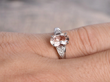 2ct Oval Cut Peach Morganite Engagement Ring Diamond Accent 14k WhiteGold Finish