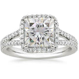 5ct Cushion Cut Diamond Engagement Ring 14k White Gold Finish Halo Split Shank