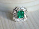 4ct Engagement Ring Green Emerald Cut Halo Cocktail Design 14k White Gold Finish