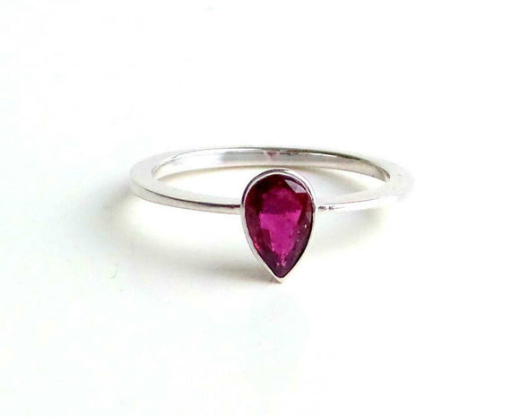 0.5ct Engagement Ring Pear Pink Ruby Solitaire Minimalist 14k White Gold Finish