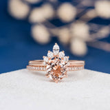 1.2ct Round Cut Peach Morganite Engagement Ring 14k Rose Gold Finish Bridal Set