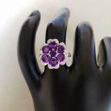 4.5ct Heart Cut Purple Amethyst Hearts Flower Cocktail Ring 14k WhiteGold Finish