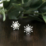 Snowflake & Bloom Stud Earrings 0.7ct Round Cut Diamond 14k White Gold Finish