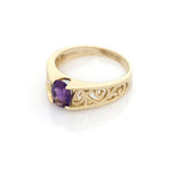 1.2ct Oval Purple Amethyst Vintage Filigree Engagement Ring 14k Yellow Gold Over