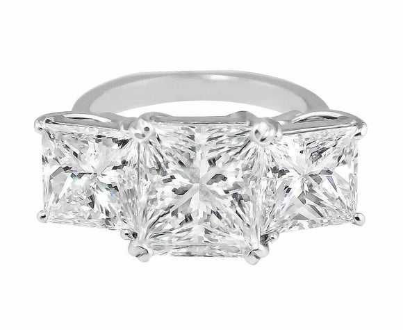 3Ct Princess Cut Diamond Three Stone Solitaire Engage Ring 14K White Gold Finish