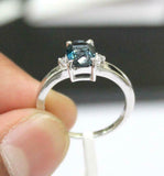 1.5ct Engagement Ring Oval Cut London Blue Topaz Trilogy 14k White Gold Finish