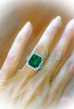 4ct Green Emerald Engagement Ring Diamond Halo Split Shank 14k White Gold Finish