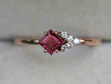 1ct Engagement Ring Asscher Cut Pink Ruby Petite Minimalist 14k Rose Gold Finish