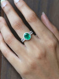 4ct Oval Green Emerald Engagement Ring Halo Baguette Accent 14k White Gold Over