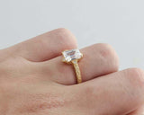 2ct Emerald Cut Diamond Engagement Ring Milgrain Filigree 14k Yellow Gold Finish