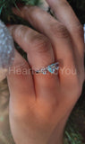 0.6ct Heart Cut Simulated Blue Aquamarine Three Stone Ring 14k White Gold Plated