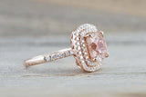 2ct Cushion Cut Peach Morganite Engagement Ring Double Halo 14k Rose Gold Finish