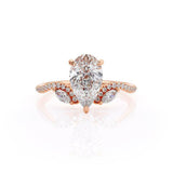 1.5ct Pear Cut Diamond Engagement Ring Leaf Stylish Design 14k Rose Gold Finish