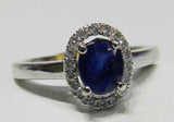 2.5ct Engagement Ring Oval Cut Blue Sapphire Diamond Halo 14k White Gold Finish