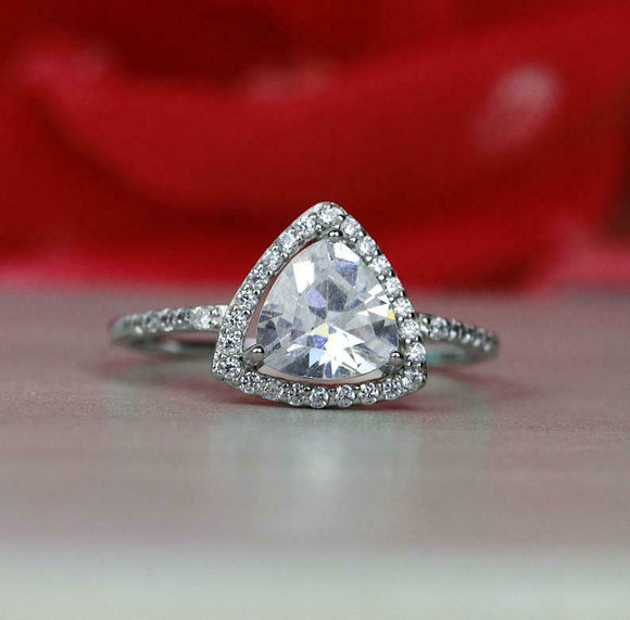 2ct Trillion Cut VVS1D Diamond Accents Halo Engagement Ring 14k WhiteGold Finish