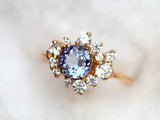 2ct Engagement Ring Round Cut Blue Tanzanite Cluster 14k Yellow Gold Finish