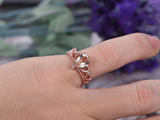 1ct Pear Cut Peach Morganite Engagement Ring Crown Milgrain 14k Rose Gold Finish