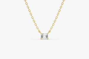 1ct Diamond Pendant with Chain Emerald Cut Solitaire 14k Yellow Gold Finish