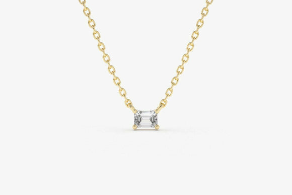 1ct Diamond Pendant with Chain Emerald Cut Solitaire 14k Yellow Gold Finish