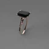 2.5ct Emerald Cut Black Diamond Engagement Ring Solitaire 14k Rose Gold Finish