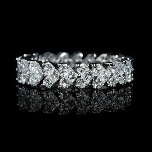 4Ct Princess Round Cut Diamond Full Eternity Wedding Band 14K White Gold Finish