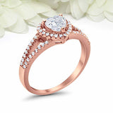 2.2ct Heart Cut VVS1 Diamond Engagement Ring Split Shank Halo 14k Rose Gold Over