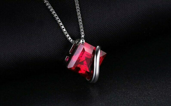 1ct Pink Ruby Pendant Princess Cut Stylish Solitaire 14k WhiteGold Over NO CHAIN