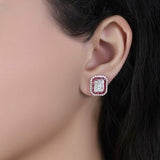 3ct Baguette Cut VVS1D Diamond Ruby Halo Stud Earrings 14k White Gold Finish