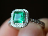 2.2ct Engagement Ring Princess Cut Green Emerald Halo 14k White Gold Finish