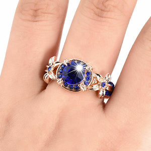 2Ct Round Cut Blue Sapphire Floral Halo Engagement Ring 14K Rose Gold Finish