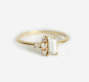 1ct Baguette Cut Diamond Engagement Ring 14k Yellow Gold Over Cluster Minimalist