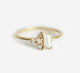 1ct Baguette Cut Diamond Engagement Ring 14k Yellow Gold Over Cluster Minimalist