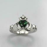 1ct Heart Cut Green Emerald Engagement Ring Diamond Claddagh 14k WhiteGold Over