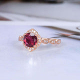 1.5ct Round Cut Pink Ruby Engagement Ring Halo Diamond Accents 14k RoseGold Over