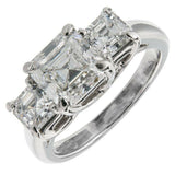 2.3ct Asscher Cut Diamond Engagement Ring Stylish Trilogy 14k White Gold Finish