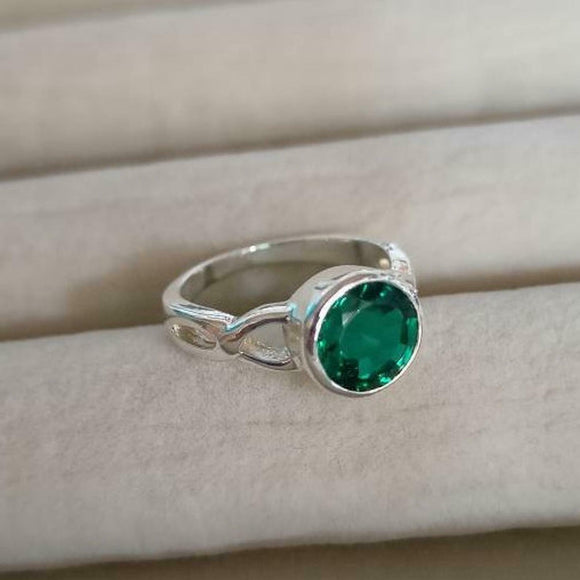 1ct Engagement Ring Round Cut Green Emerald Infinity 14k White Gold Finish