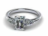 1.6ct Radiant Cut Diamond Three Stone Engagement Ring 14k White Gold Finish