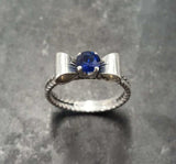 0.55ct Engagement Ring Round Cut Blue Sapphire Bow Knot 14k White Gold Finish