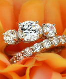 4Ct Round Cut Diamond Bridal Set Trilogy Ring Eternity Band  14K White Gold Over