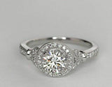 3Ct Round Cut Diamond Milgrain Vintage Halo Engagement Ring 14K White Gold Over