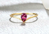 0.75ct Pear Cut Pink Ruby Wedding Band Ring V Shape Curved 14k YellowGold Finish