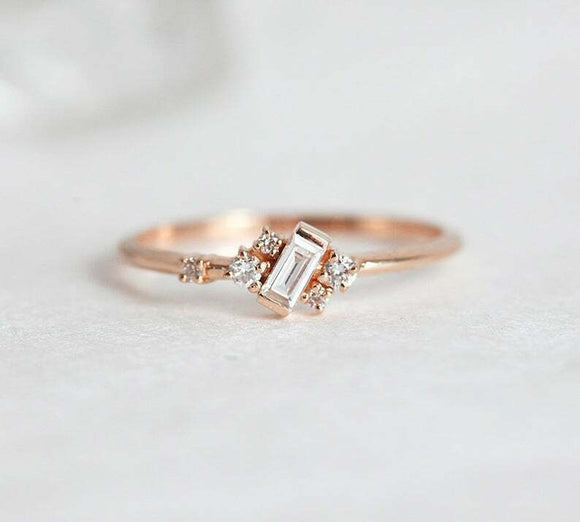 0.5ct Baguette Cut Diamond Engagement Ring 14k Rose Gold Over Minimalist Cluster