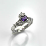 1.1ct Heart Cut Purple Amethyst Engagement Ring Claddagh 14k White Gold Finish