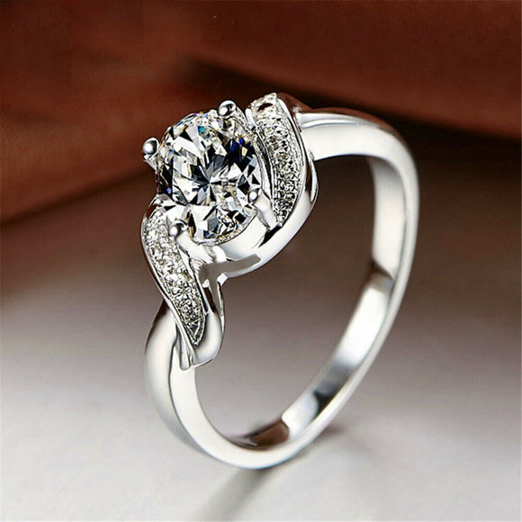 1.7ct Oval Cut Diamond Engagement Ring 14k White Gold Finish Swirl Trendy Design