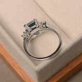 2.2ct Emerald Cut Blue Aquamarine Engagement Ring 5 Stone 14k White Gold Finish