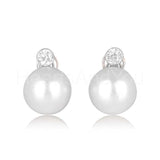 0.02ct Round Simulated Diamond Pearl Solitaire Stud Earring 14k WhiteGold Plated