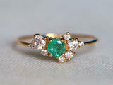 1ct Engagement Ring Round Cut Green Emerald Cluster 14k Yellow Gold Finish