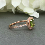 2ct Round Cut Green Peridot Halo Solitaire Engagement Ring 14k Rose Gold Finish