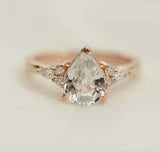 1ct Engagement Ring Pear Cut Diamond Petite Solitaire Design 14k YellowGold Over