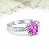 1.2ct Oval Cut Pink Sapphire Diamond Accent Solitaire Ring 14k White Gold Finish